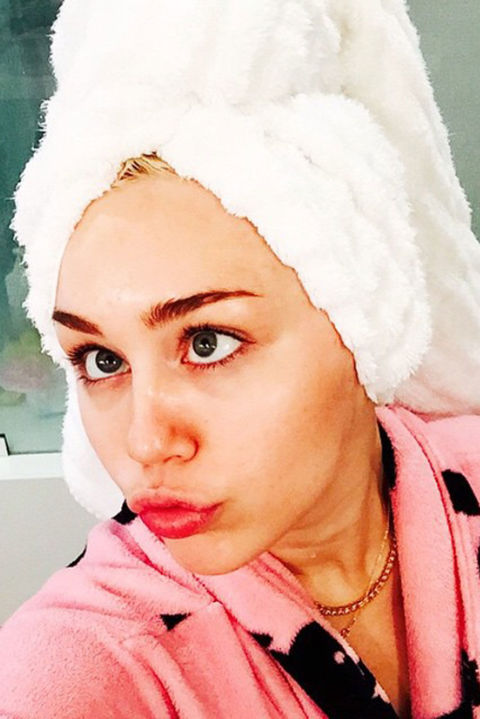 Miley Cyrus posts a selfie with the caption, "Juz tryin 2 b as kiewt as a Hadid sister," on March 10, 2015.
