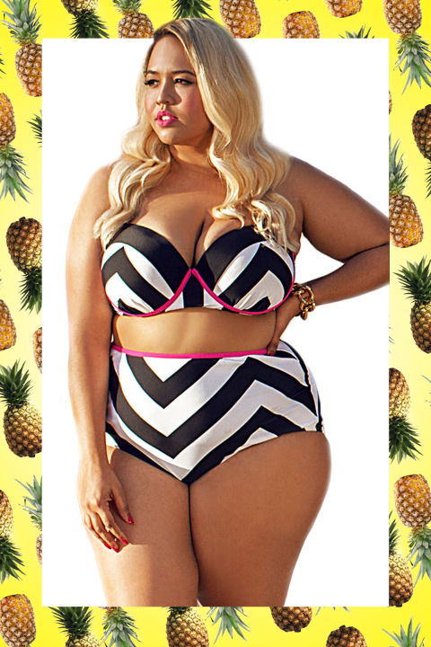 D/DD Cup Chevron Underwire Mid-Waist Bikini, GABIFRESH (Available at Swimsuits for All), $69